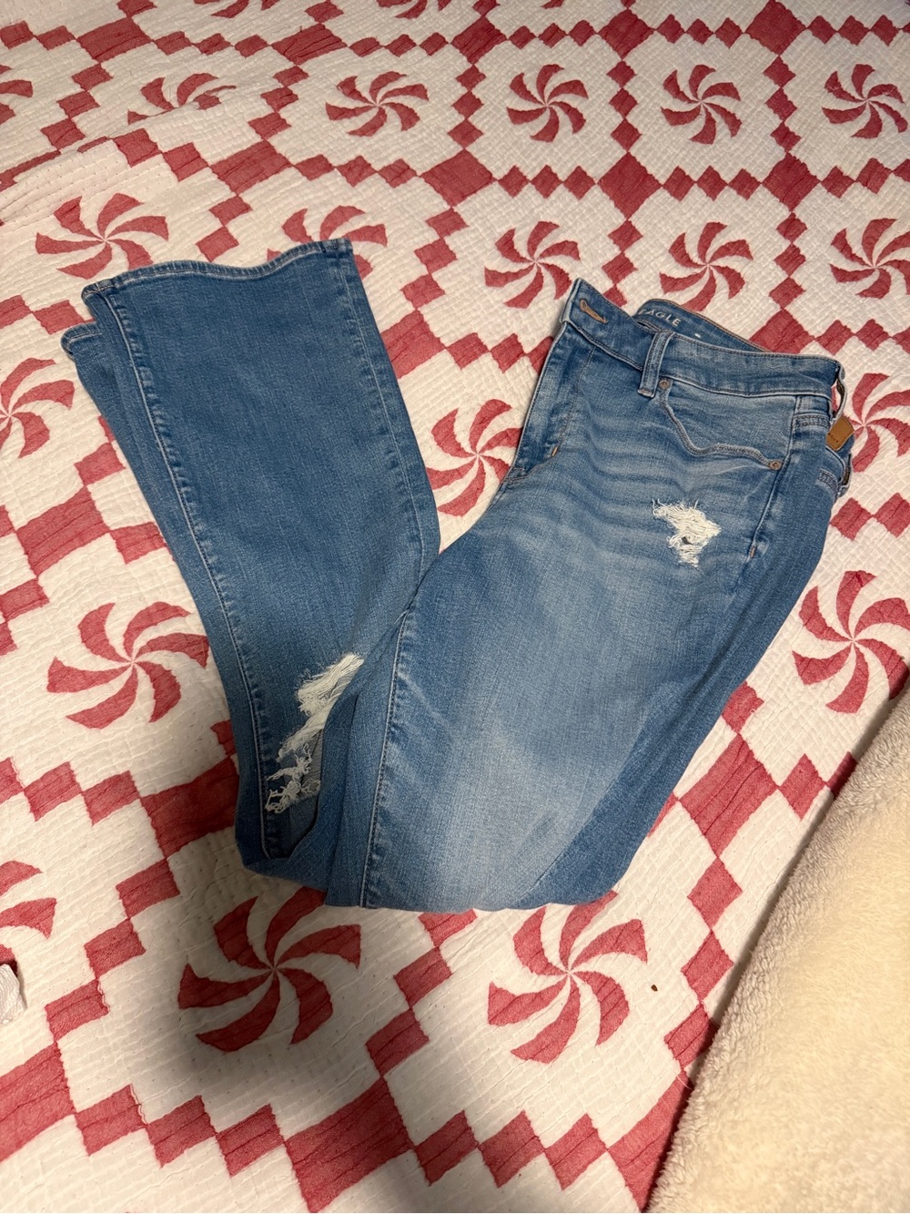 American Eagle Outfitters Light Blue Distressed Wide Leg Jeans